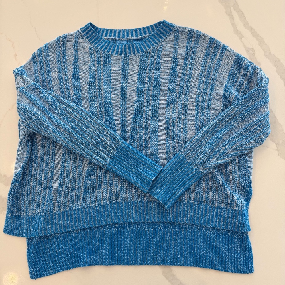 PILCRO Anthropologie Blue Marled Ribbed Oversized Sweater 1X High-Low - Picture 2 of 6